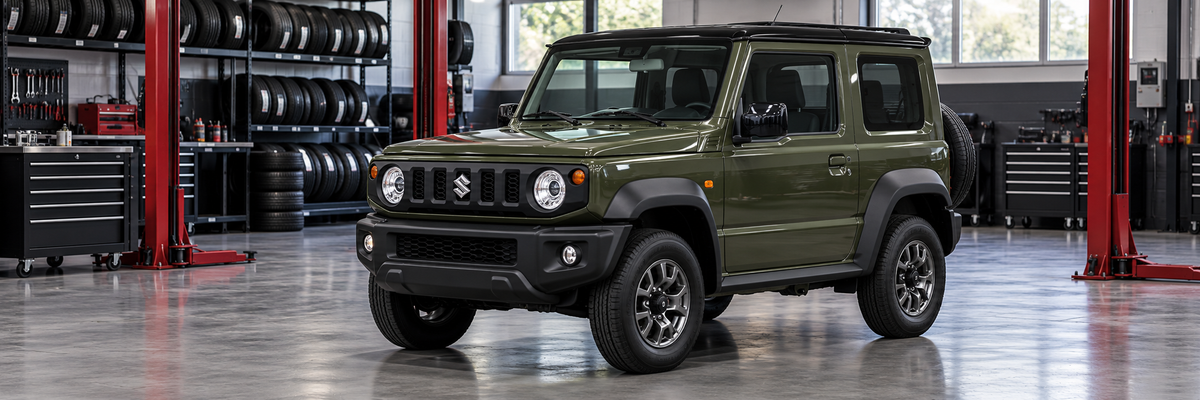 Suzuki Jimny 1.5 de tres puertas y carrocería corta dentro de un taller