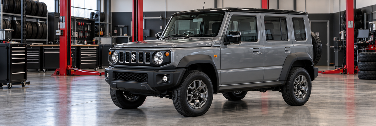 Suzuki Jimny 1.5 de cinco puertas y carrocería larga dentro de un taller