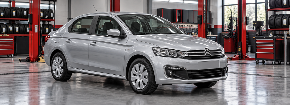 Citroën C-Elysée 1.6L 2021-2024 en un taller de llantas
