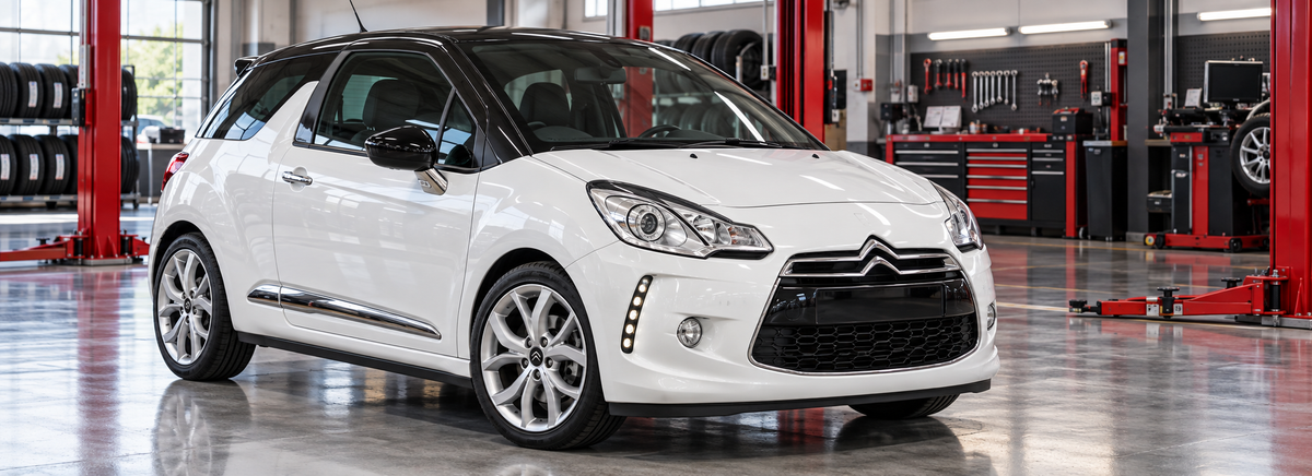 Citroën DS3 Turbo 1.6L 3 puertas 2012-2014 en un taller de llantas