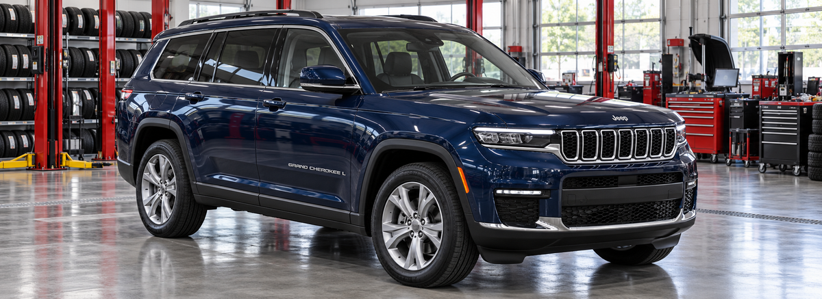 Jeep Grand Cherokee L Limited 7 pasajeros 3.6L 2023 en un taller de llantas