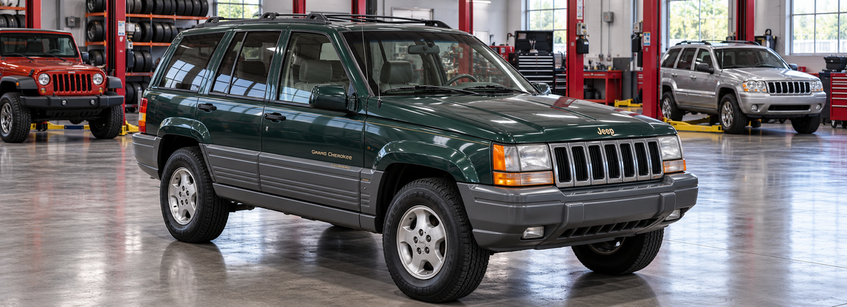 Jeep Grand Cherokee ZJ 5.2L 1994-1996 en un taller de llantas