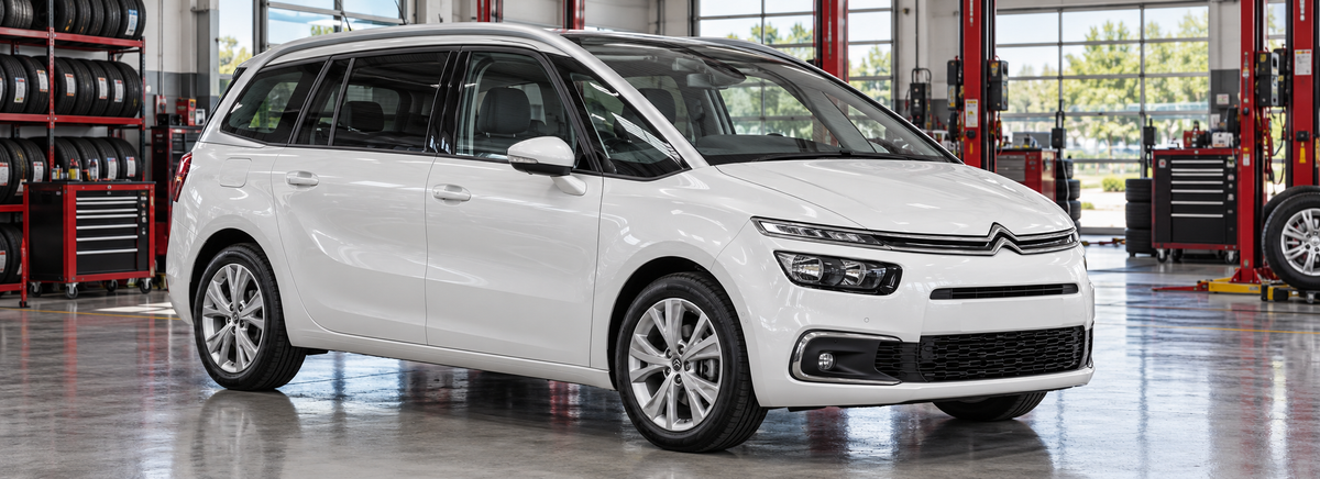 Citroën Grand C4 Picasso 1.6L 7 pasajeros 2018 en un taller de llantas