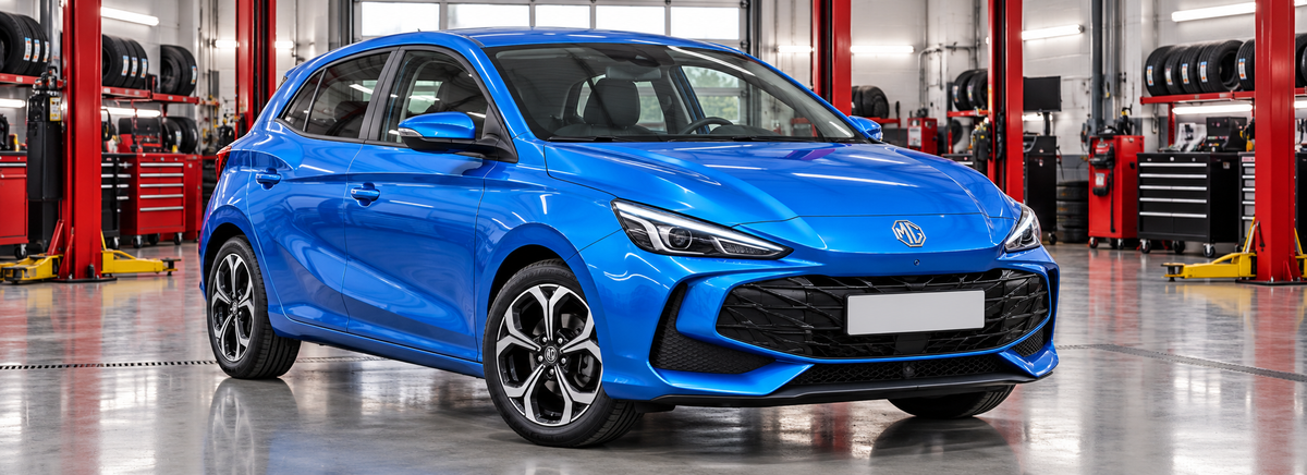 MG 3 Hybrid+ COM Plus 2026 en un taller de llantas