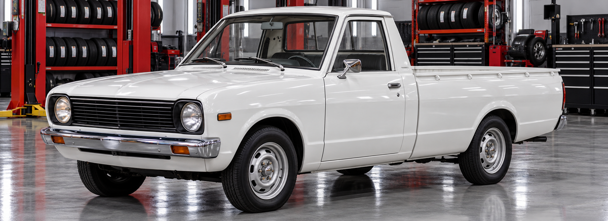 Nissan 1200 B120 1.2L cabina simple 1994-1999 en un taller de llantas