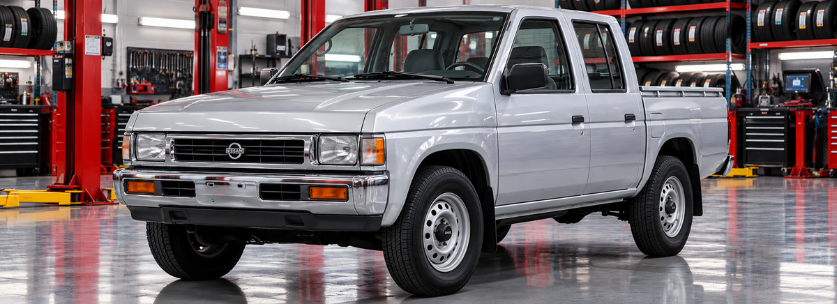 Nissan 2400 D21 2.4L doble cabina 4x2 1994-2007 en un taller de llantas