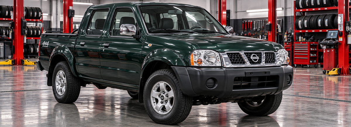 Nissan Frontier D22 2.4L y 3.0 TD doble cabina 4x4 2002-2004 en un taller de llantas