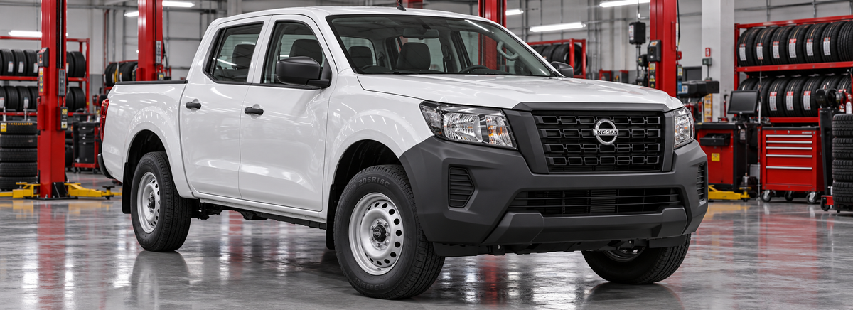 Nissan Frontier D23 S 2.5L gasolina 4x2 2026 en un taller de llantas