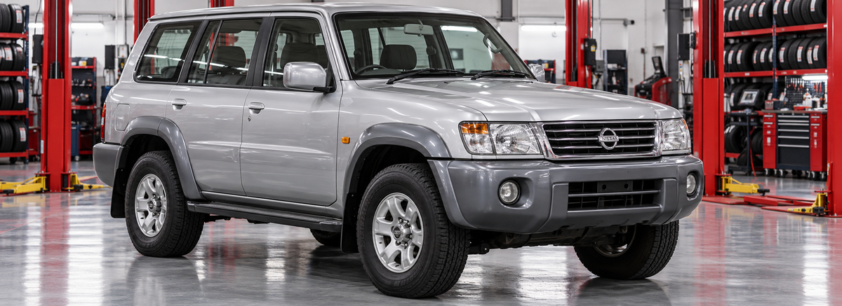 Nissan Patrol Y61 GRX 4.5L 1997-2003 en un taller de llantas