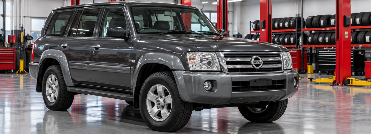 Nissan Patrol Y61 GRX LTD 4.8L 2004-2011 en un taller de llantas