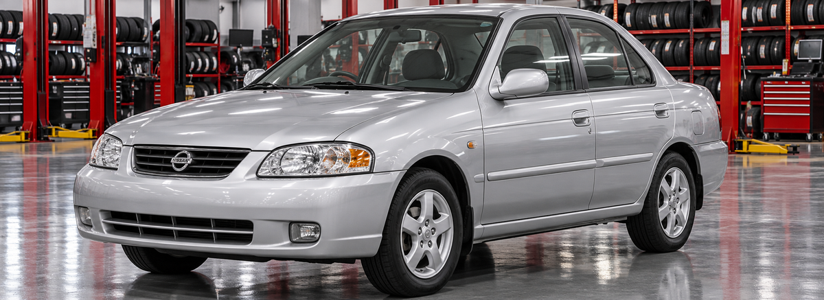 Nissan Sentra B15 VTC 1.8L 2000-2006 en un taller de llantas