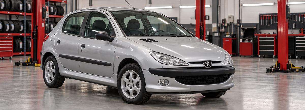 Peugeot 206 Hatchback 1.4L 2002-2009 en un taller de llantas
