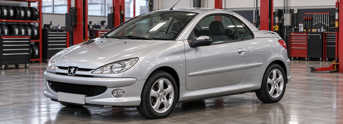 Peugeot 206 CC 1.6L 2005-2007 en un taller de llantas