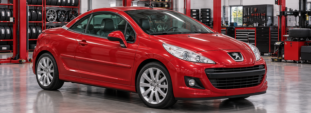 Peugeot 207 CC 1.6L 2009-2014 en un taller de llantas