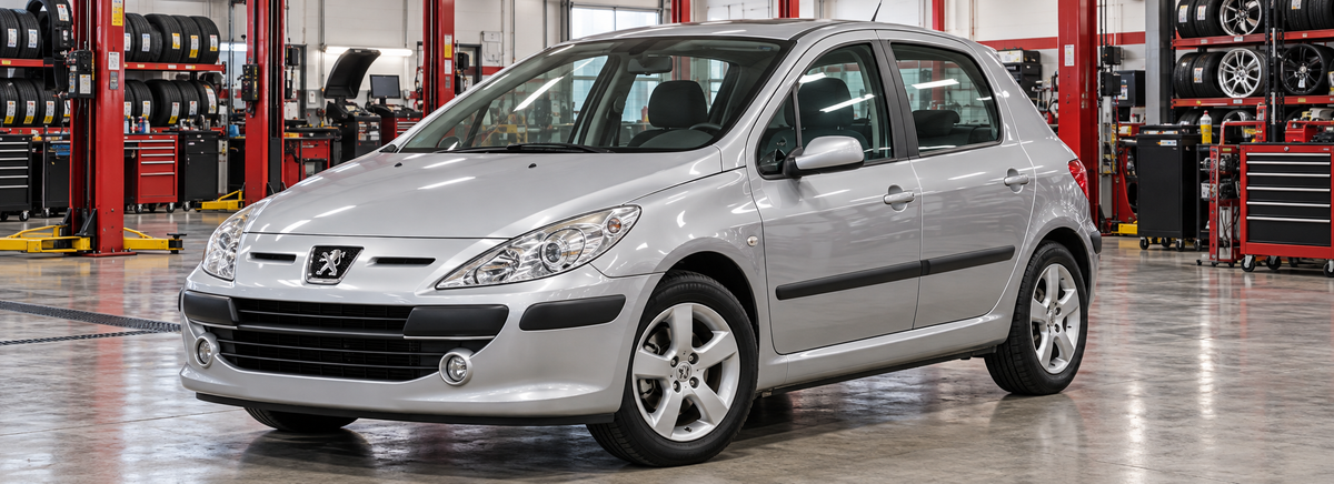 Peugeot 307 Hatchback 1.6L 2002-2009 en un taller de llantas