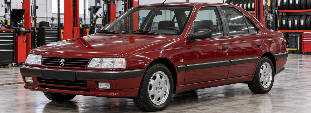 Peugeot 405 SR 2.0L 1994-1997 en un taller de llantas