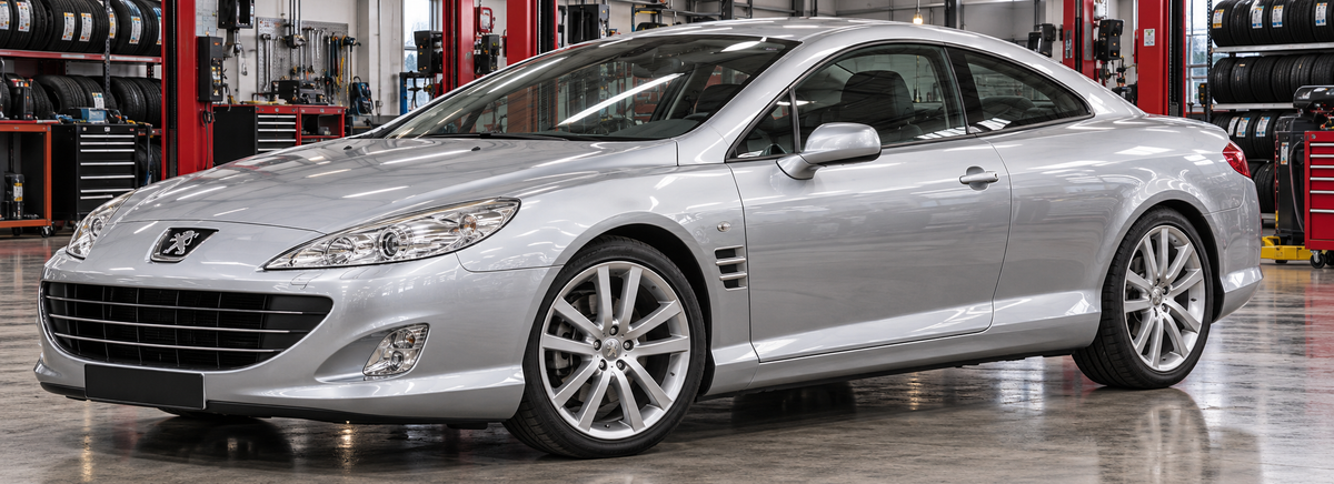 Peugeot 407 Coupé 2.2L 2007-2010 en un taller de llantas