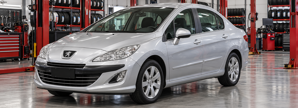 Peugeot 408 I Sedán 2.0L 2012 en un taller de llantas