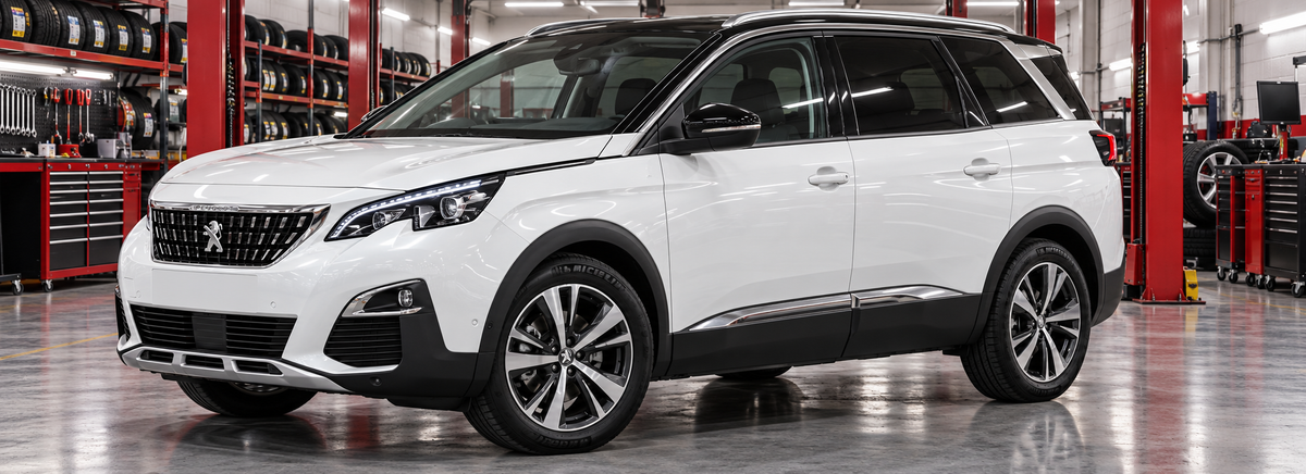 Peugeot 5008 II P87 GT Line 2019-2020 en un taller de llantas