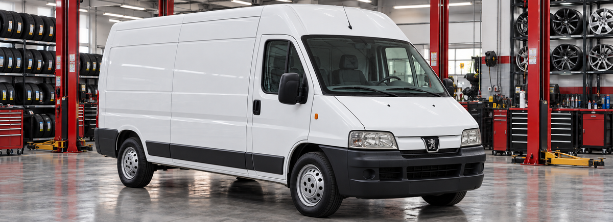 Peugeot Boxer 330 2.8 HDi 2006-2007 en un taller de llantas