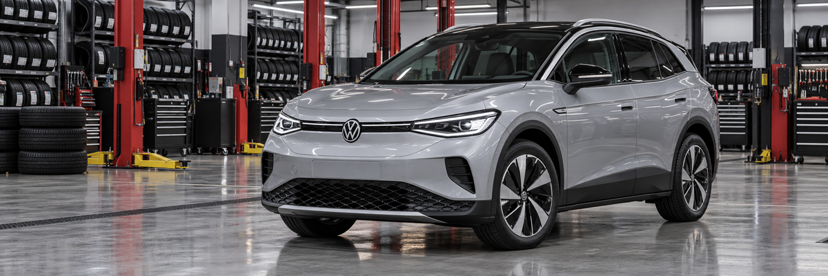Volkswagen ID.4 CROZZ PURE 2022 en un taller de llantas