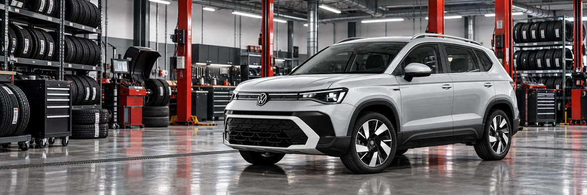 Volkswagen Taos Highline 2026 de referencia ecuatoriana en taller de llantas