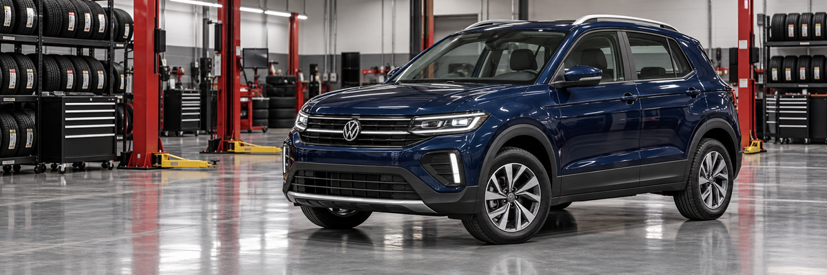 Volkswagen T-Cross 2026 en un taller de llantas