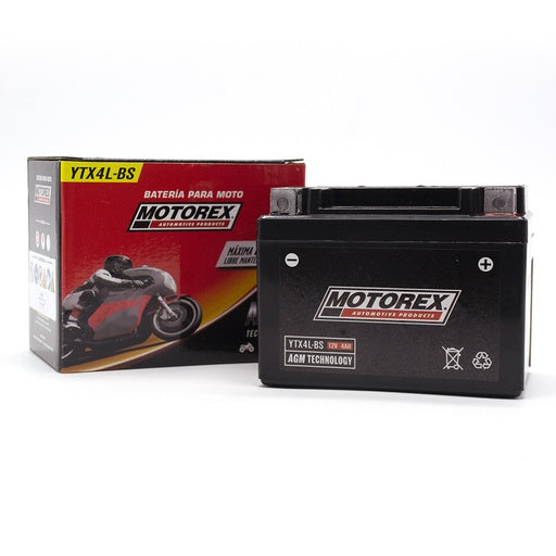 BATERIA MOTOREX PARA MOTO YTX4L-BS DERECHA (-+) 12V - 4AH AGM |LARGO: 114MM - ANCHO: 71MM - ALTO: 85MM|