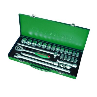 JONNESWAY® JUEGO DE DADOS, RATCHET, EXTENSIONES y MANGOS MILIMETRICO 6 PUNTAS - 1/2" (24 PIEZAS)