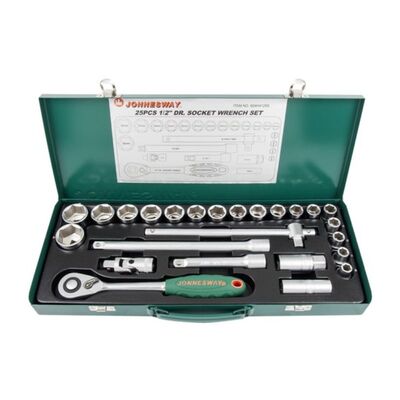 JONNESWAY® 1/2" DRIVE 6-POINT METRIC SOCKET AND RATCHET SET (25 PIECES)