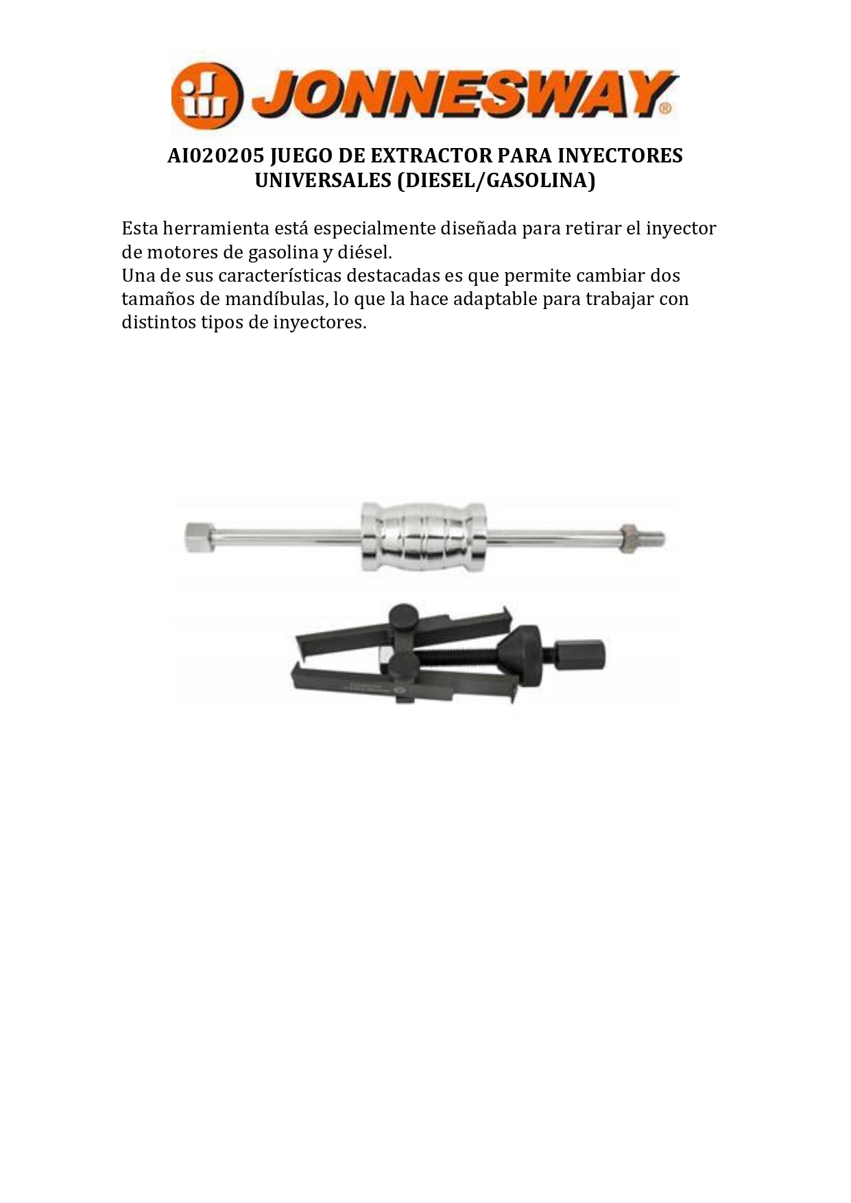 JONNESWAY® JUEGO DE EXTRACTOR PARA INYECTORES UNIVERSALES (DIESEL/GASOLINA)