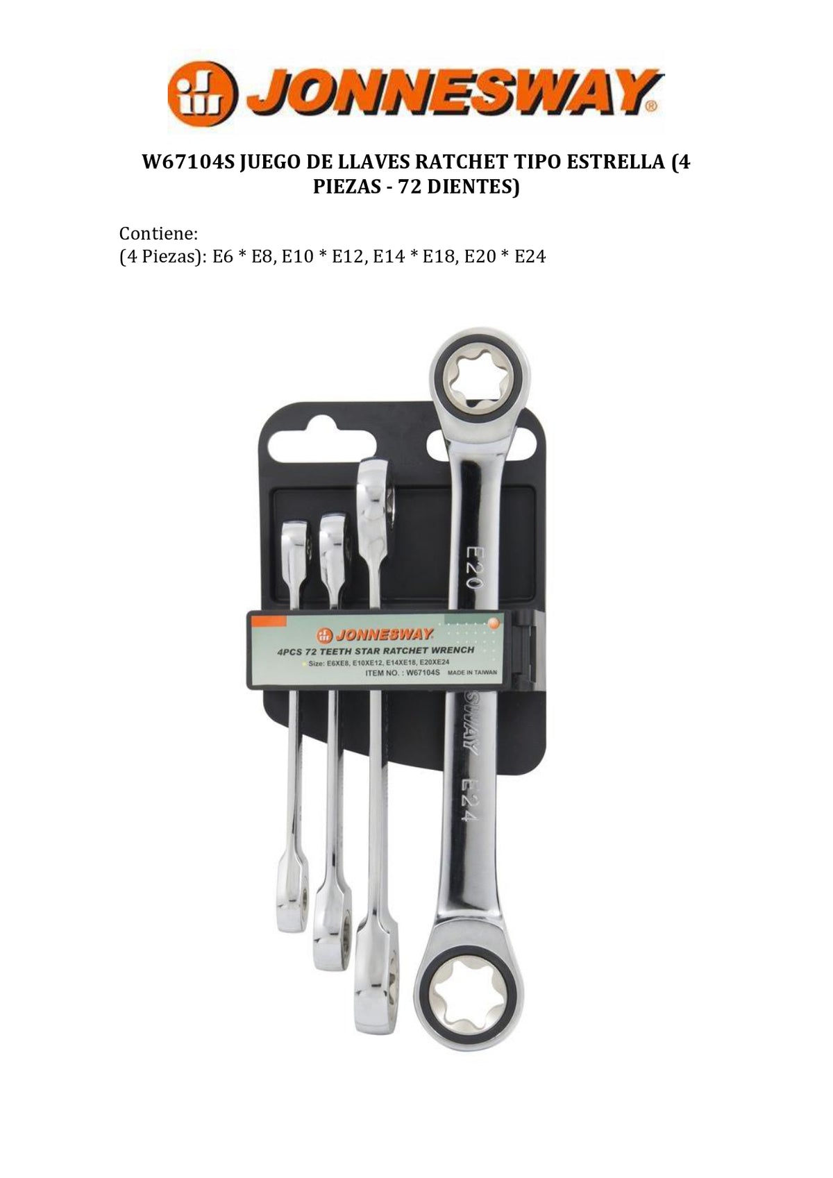 JONNESWAY® JUEGO DE LLAVES RATCHET TIPO TORX (4 PIEZAS - 72 DIENTES)