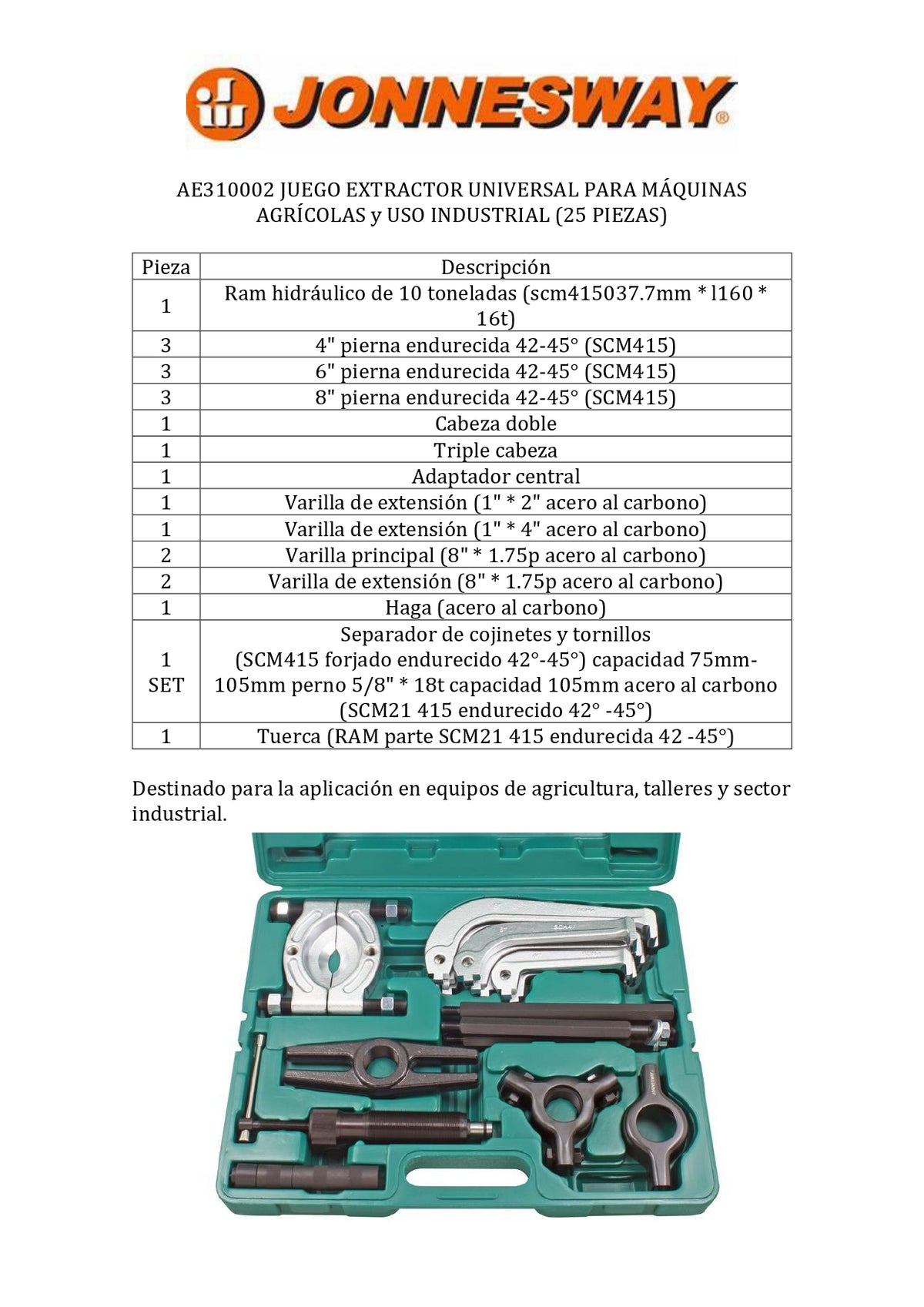 JONNESWAY® UNIVERSAL PULLER SET FOR AGRICULTURAL MACHINERY AND INDUSTRIAL USE (25 PIECES)