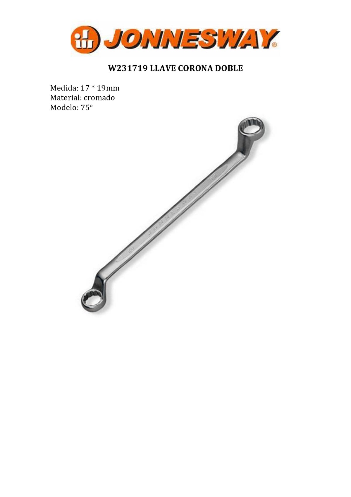 JONNESWAY® 75° OFFSET RING WRENCH (17 * 19MM)
