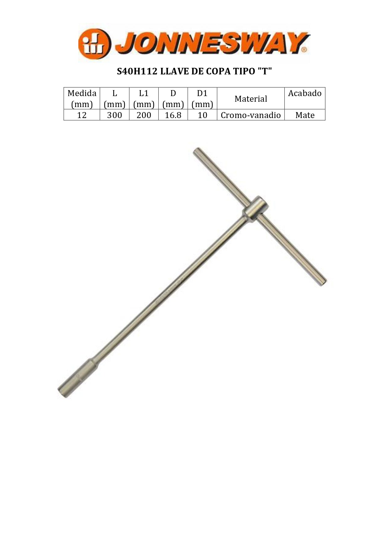 JONNESWAY® LLAVE DE COPA TIPO "T" 12MM