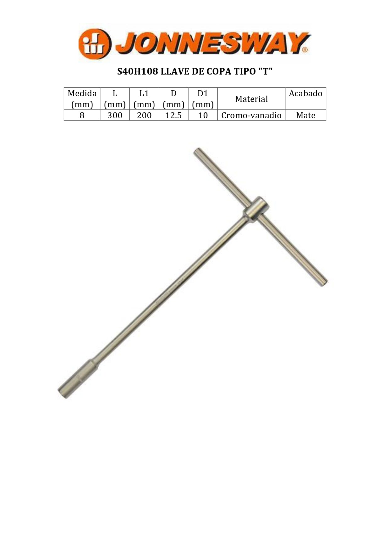 JONNESWAY® LLAVE DE COPA TIPO "T" 8MM