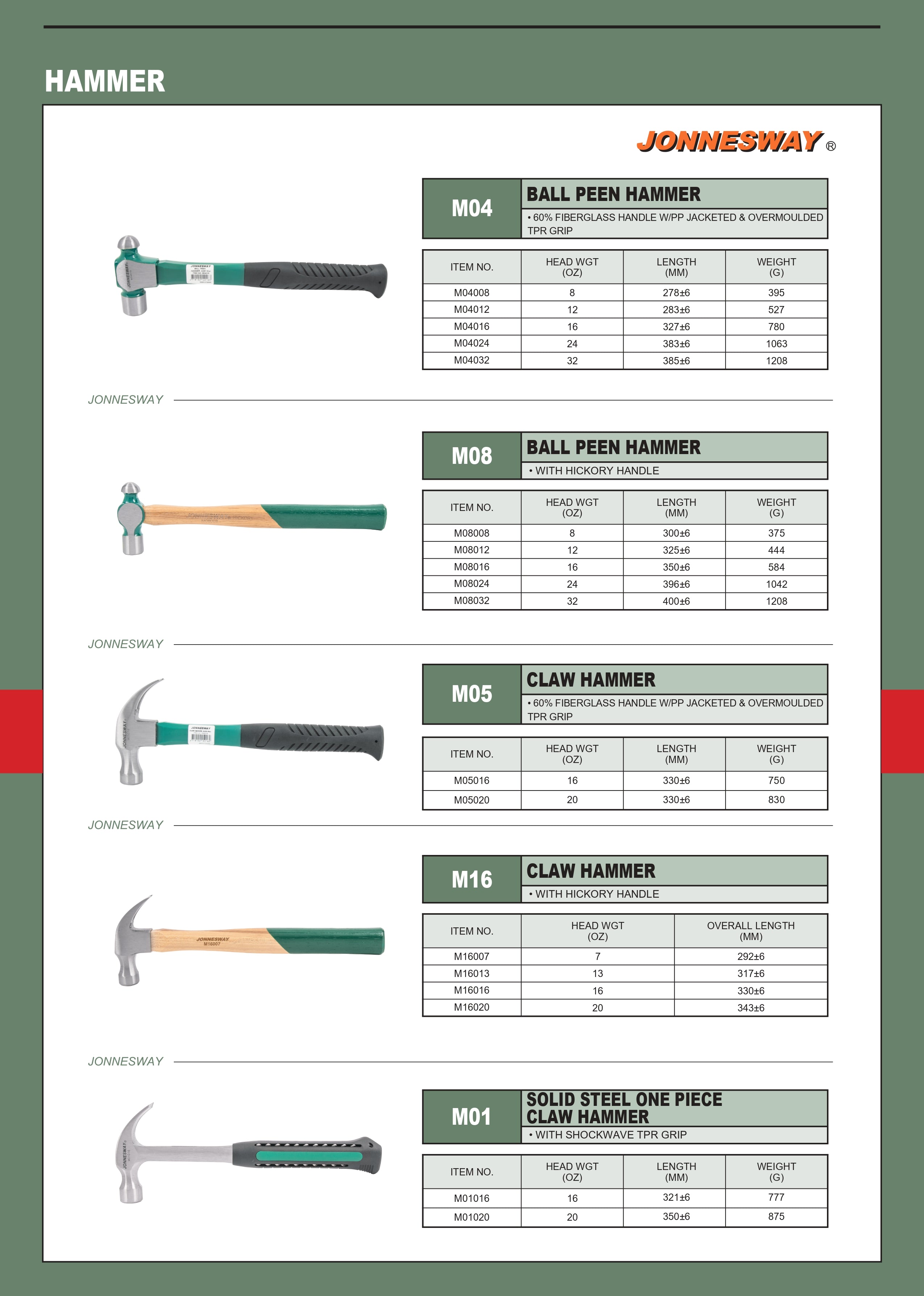 JONNESWAY® MARTILLO DE CARPINTERO (16 ONZAS)