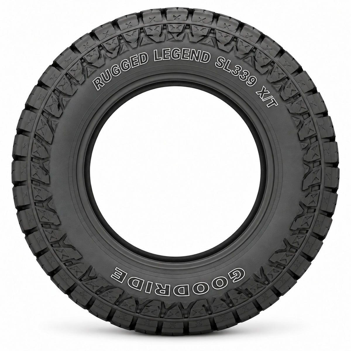 GOODRIDE RUGGED LEGEND SL339 X/T sin aro — vista lateral, letras blancas