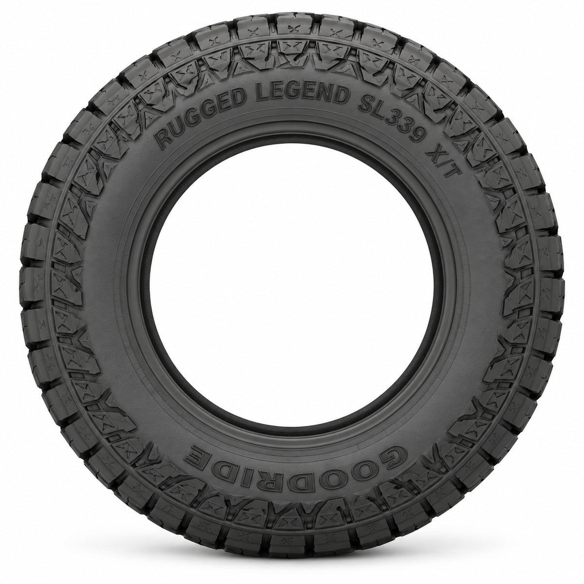 GOODRIDE RUGGED LEGEND SL339 X/T sin aro — vista lateral, letras negras