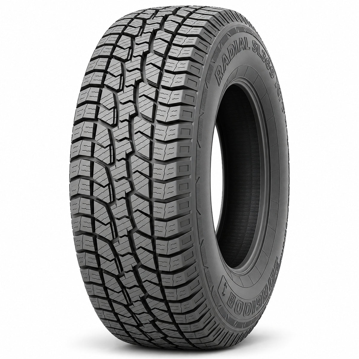 GOODRIDE SL369 A/T sin aro — vista diagonal, letras negras