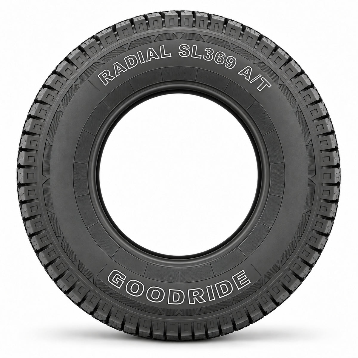 GOODRIDE SL369 A/T sin aro — vista lateral, letras blancas