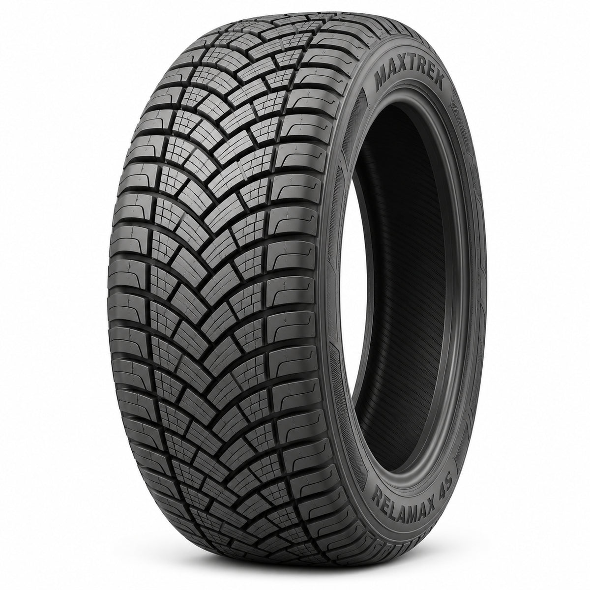 MAXTREK RELAMAX 4S sin aro — vista diagonal, letras negras