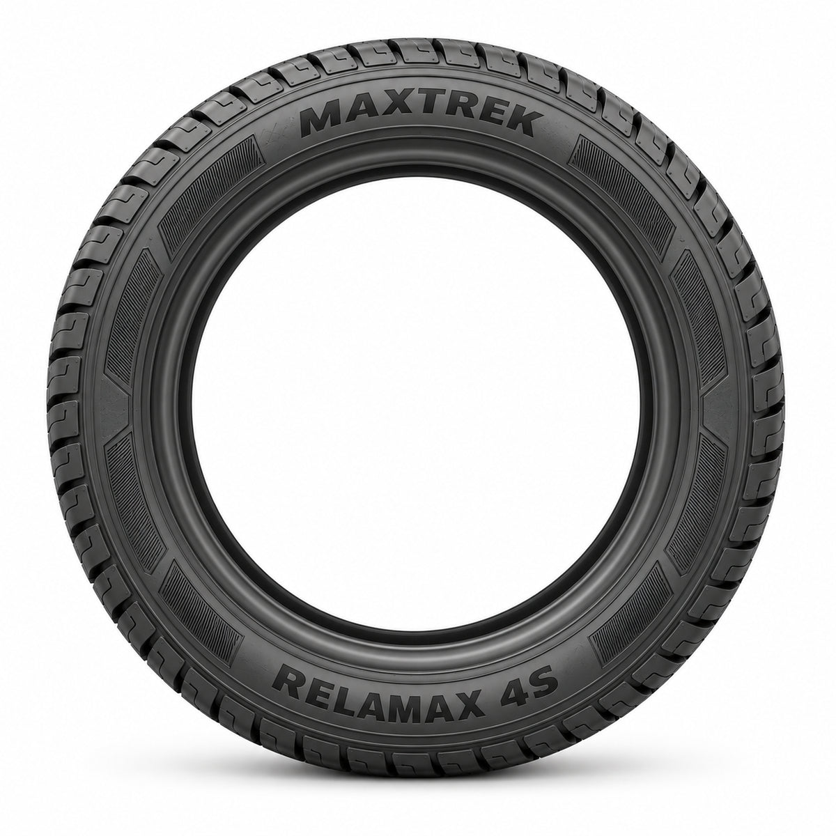 MAXTREK RELAMAX 4S sin aro — vista lateral, letras negras
