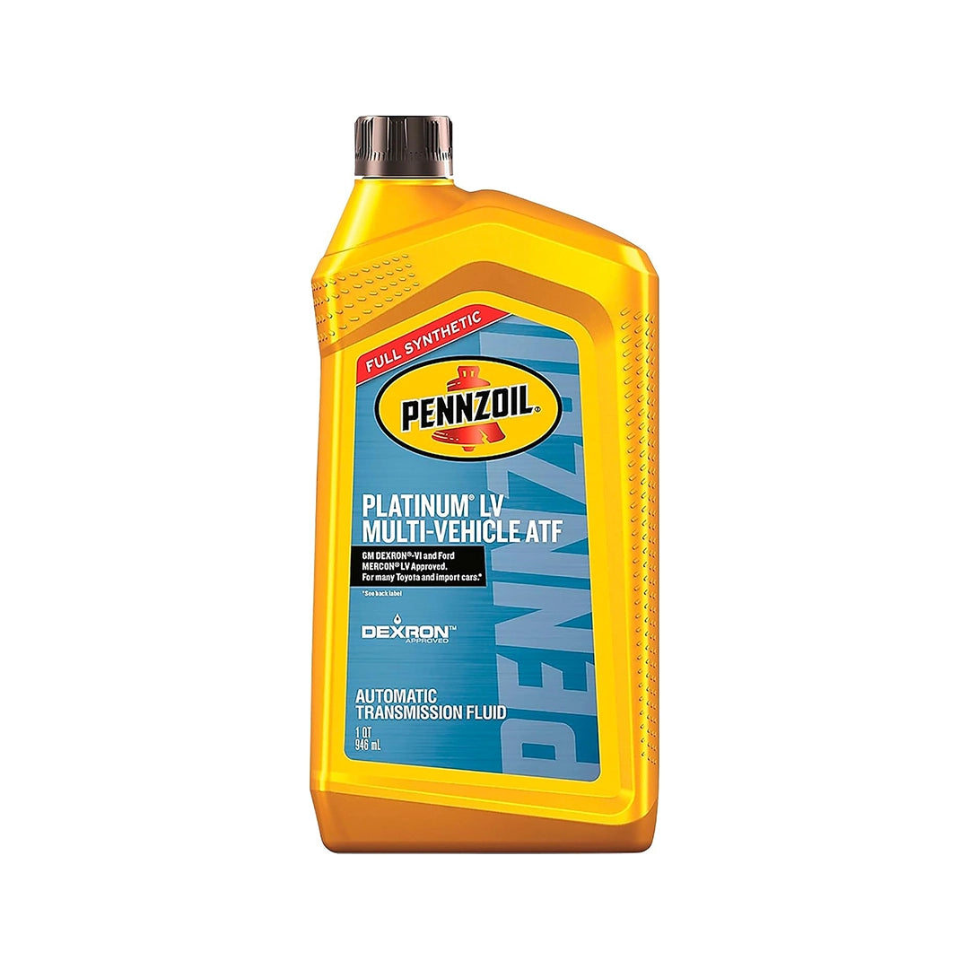 Imagen de Pennzoil PLATINUM LV/MV/ATF, comercializado en caja de 6 × 1 QT. Mantallanta, Ecuador.