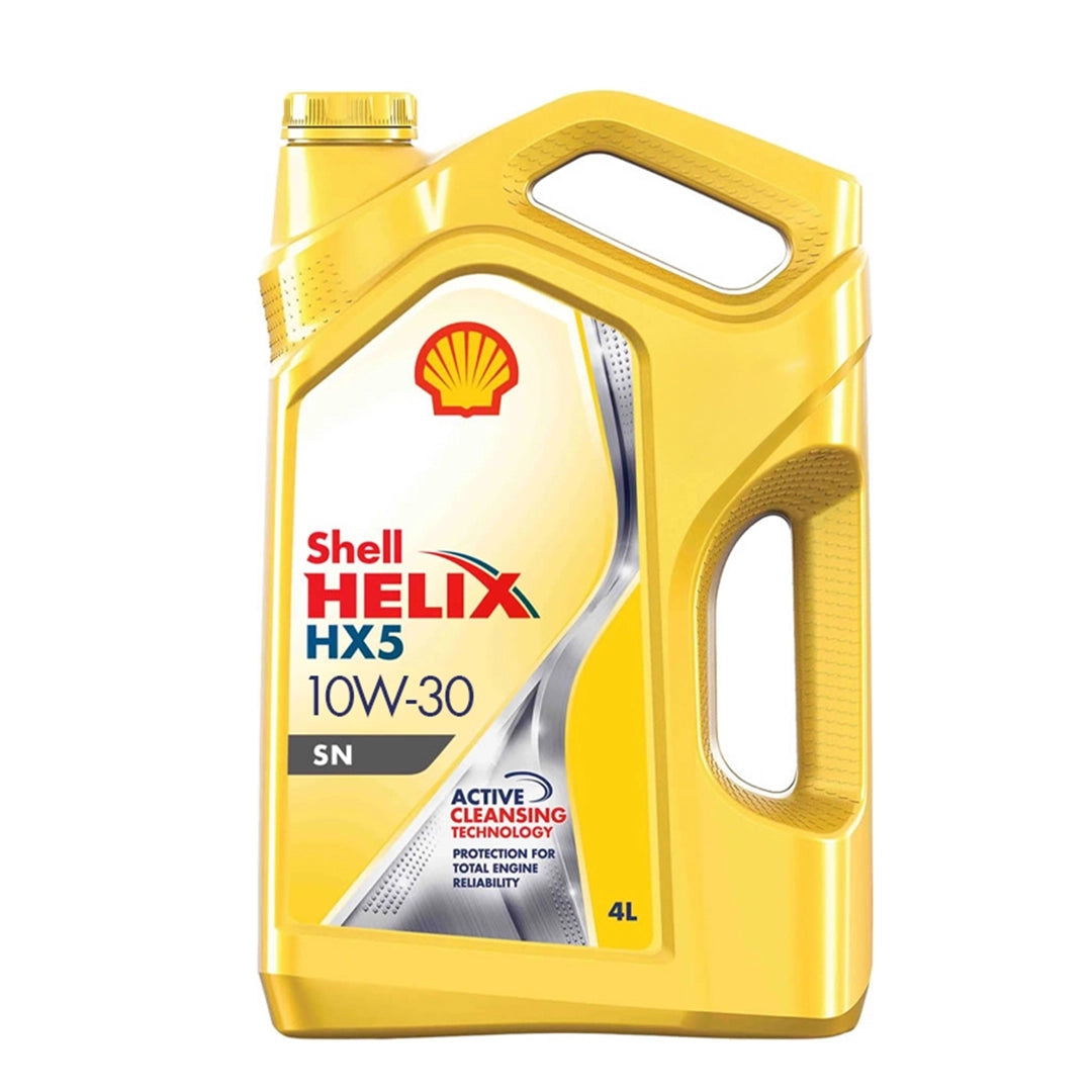 Imagen de Shell HELIX HX5 SN 10W30, comercializado en caja de 3 × 4 L. Mantallanta, Ecuador.