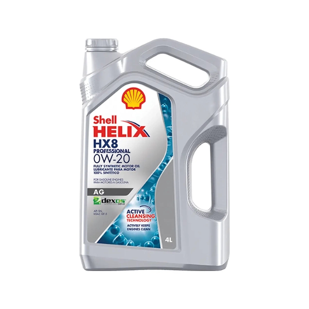 Imagen de Shell HELIX HX8 PROFESSIONAL AG 0W20 DEX1, comercializado en caja de 3 × 4 L. Mantallanta, Ecuador.
