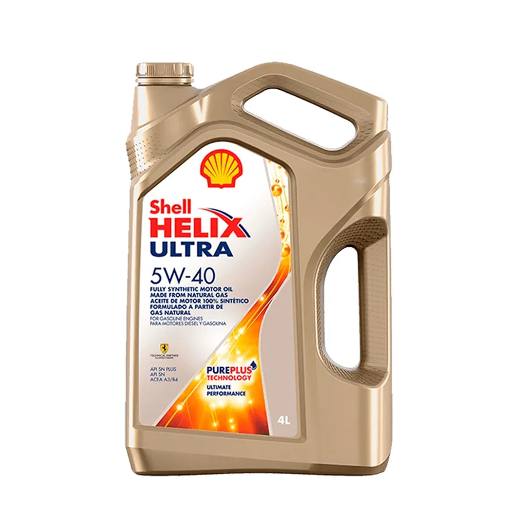 Imagen de Shell HELIX ULTRA 5W40 SP A3B4, comercializado en caja de 3 × 4 L. Mantallanta, Ecuador.