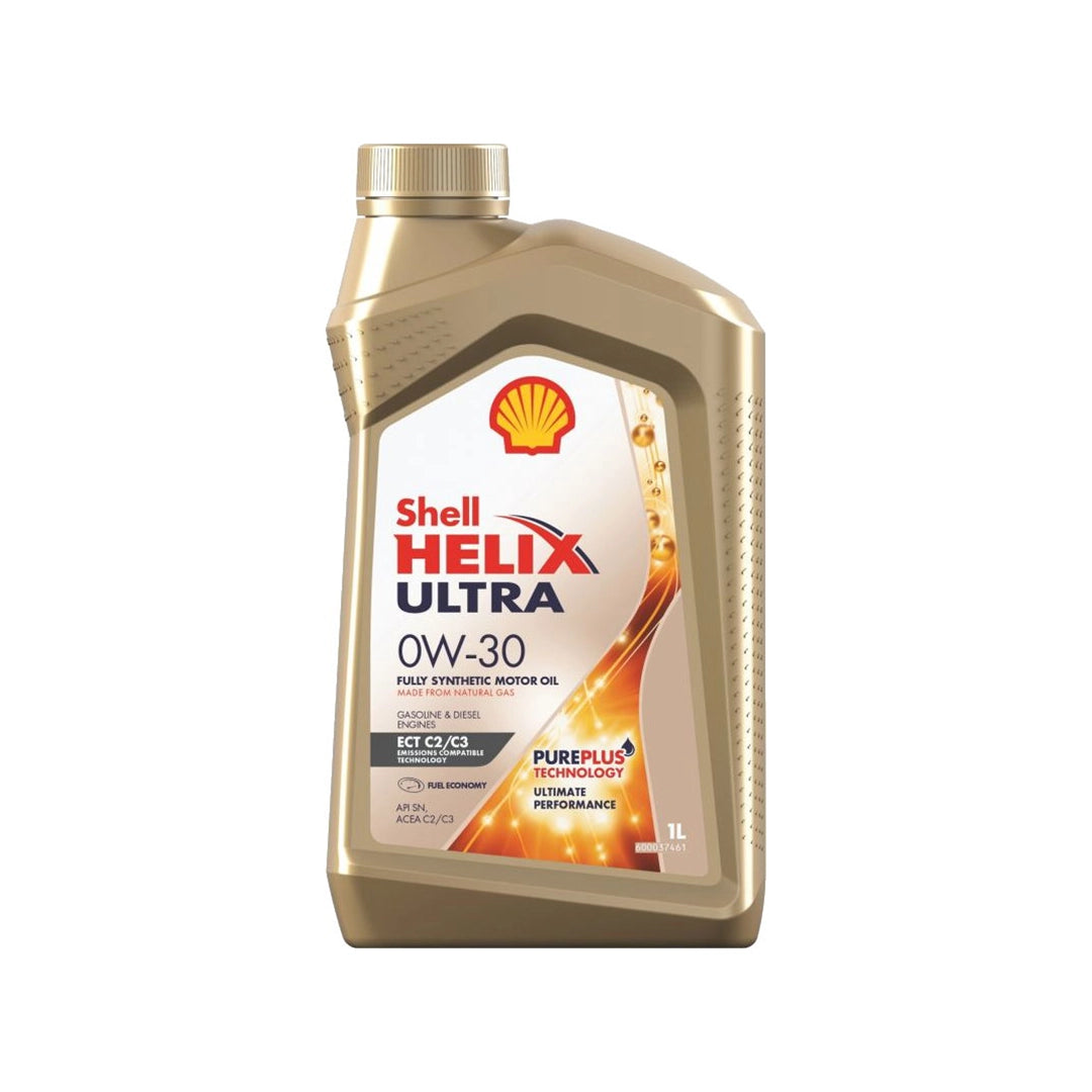 Imagen de Shell HELIX ULTRA ECT 0W30 C3, comercializado en caja de 12 × 1 L. Mantallanta, Ecuador.