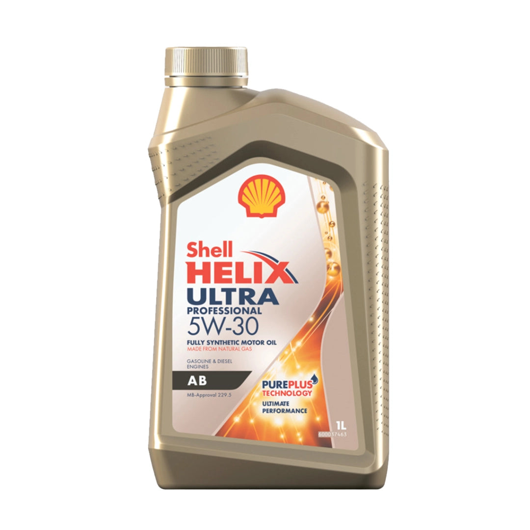 Imagen de Shell HELIX ULTRA PROFESSIONAL AG 5W30, comercializado en caja de 6 × 1 L. Mantallanta, Ecuador.
