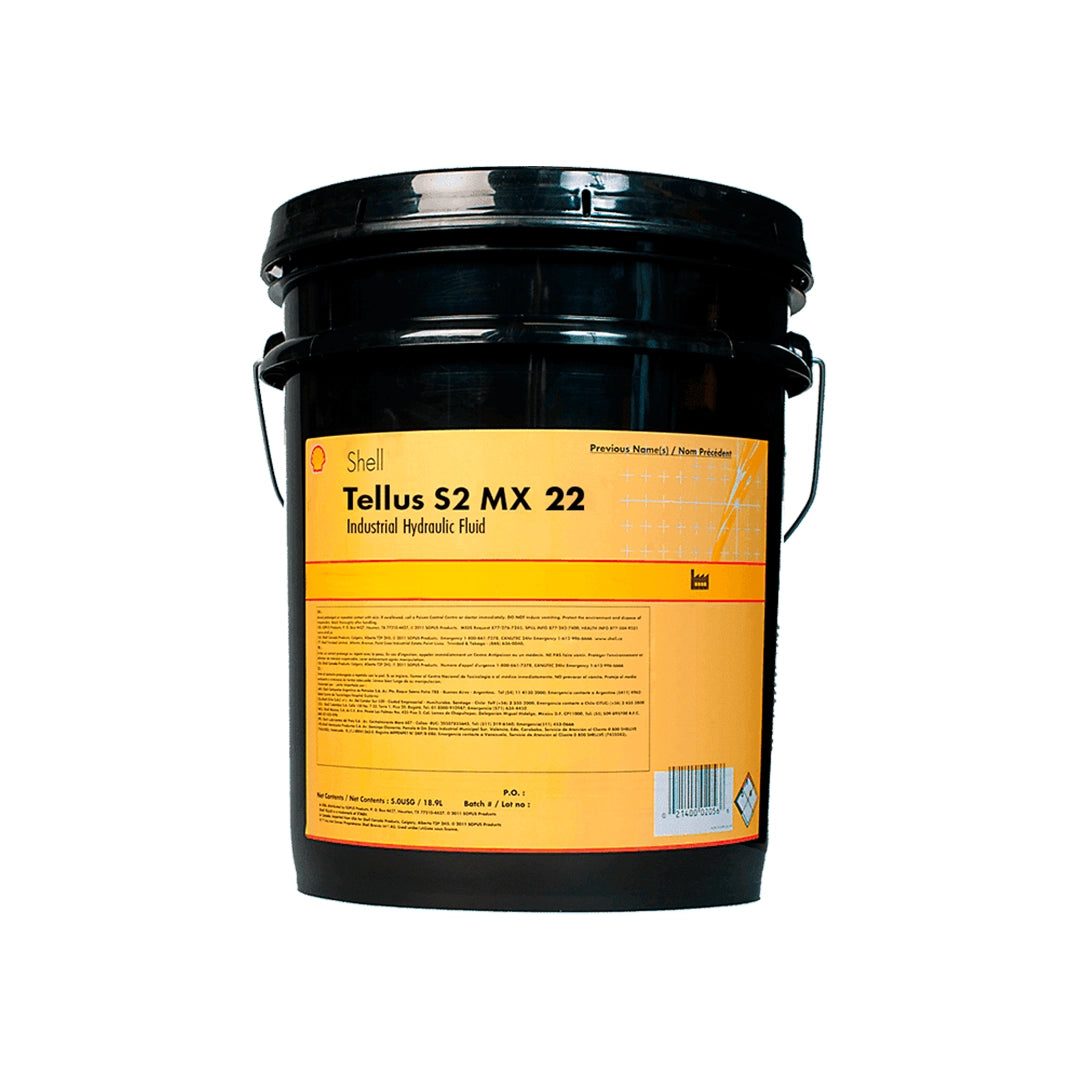 Imagen de Shell TELLUS S2 MX 22, comercializado en caneca de 5 GL. Mantallanta, Ecuador.